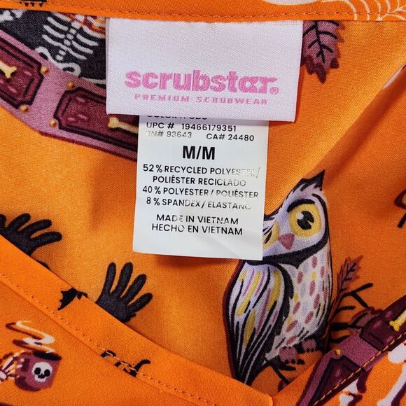 Scrubstar V Neck Scrub Top Womens Size Medium Orange Halloween Theme New - Picture 2 of 7
